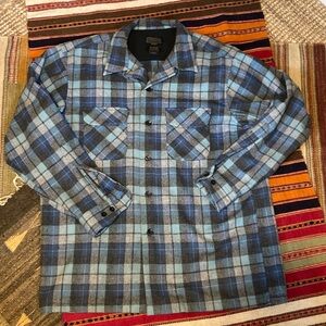 Pendleton Wool Black and Gold Label Large Board Shirt in Blue/Grey Plaid